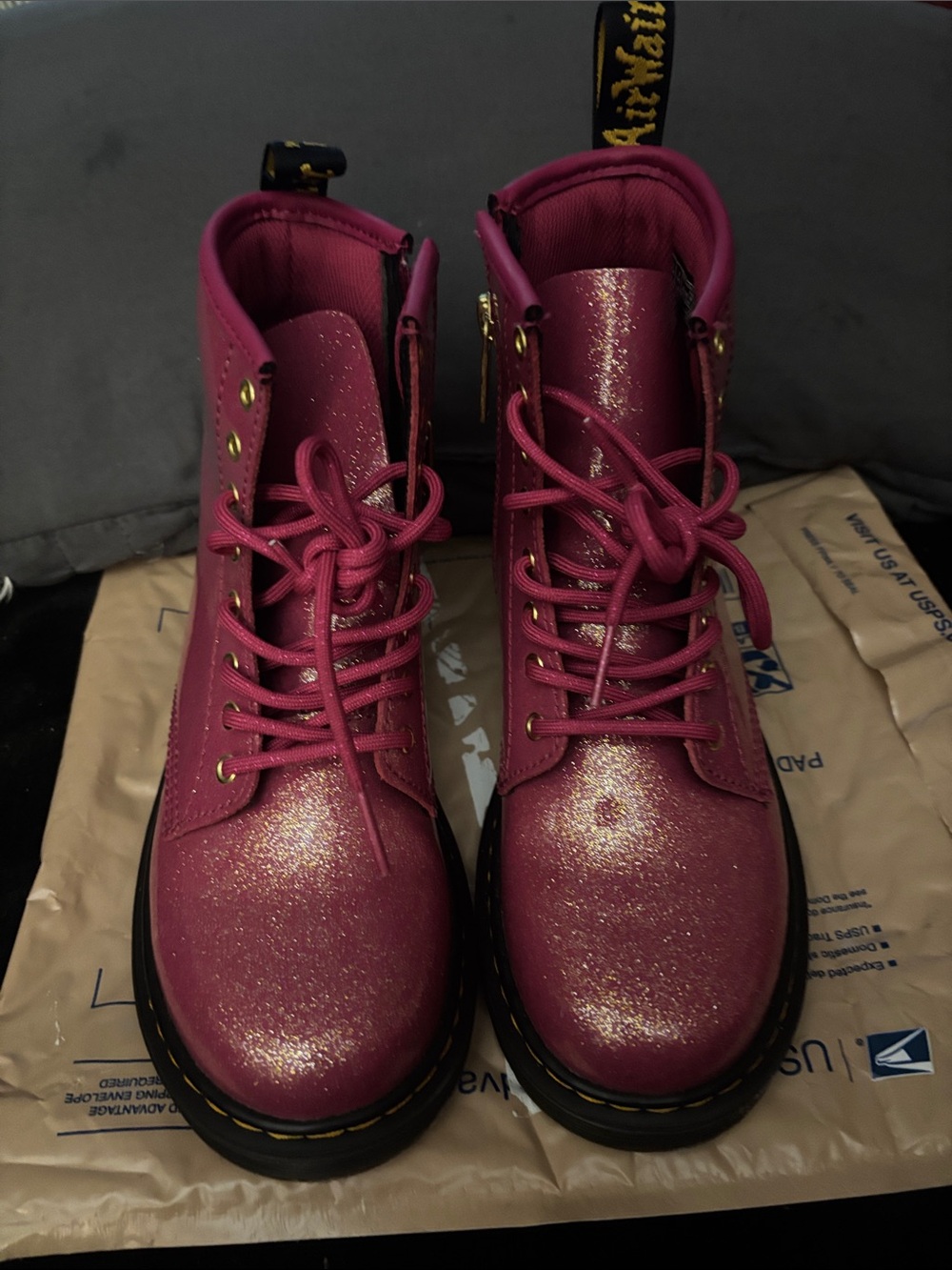 Dr. Martens Pink Glitter Lace-Up Combat Boots